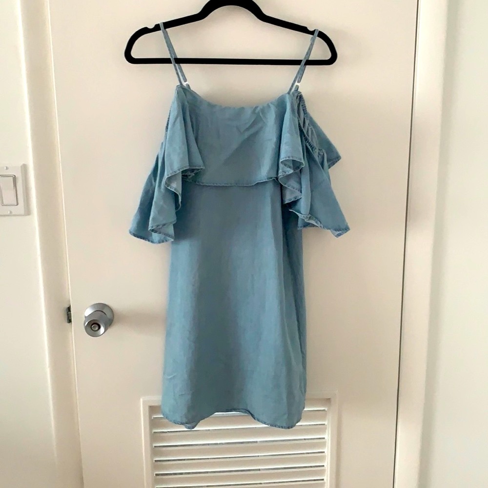 Denim mini dress - open shoulders sleeves